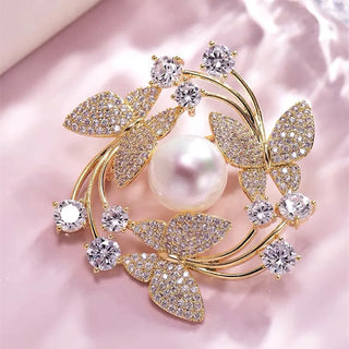 Pearl Crystal Brooch